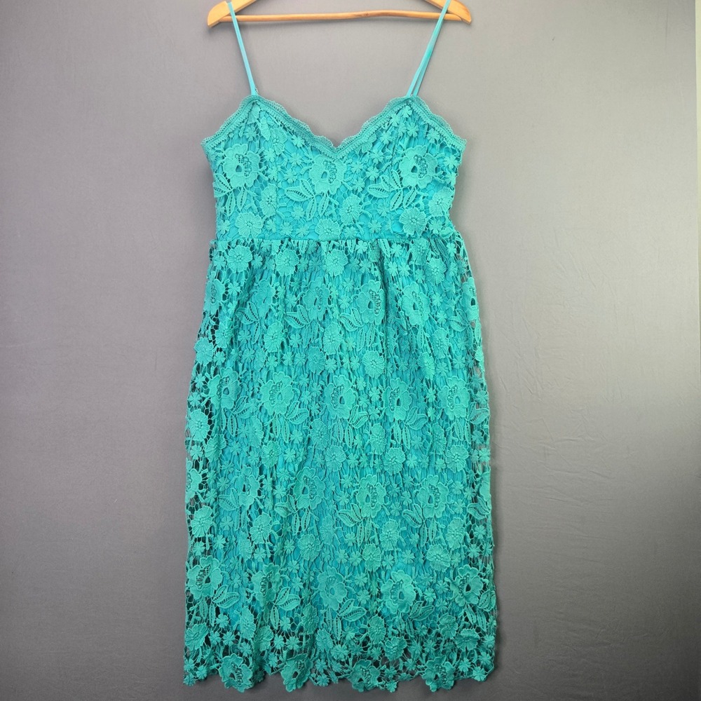 Boohoo Dress Lace Floral Midi Size 10 Turquoise Cami Sleeveless Wedding Party